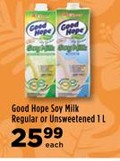 Good Hope Soy Milk Regular Or Unsweetened-1L Each