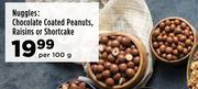 Nuggles Chocolate Coated Peanuts, Raisins Or Shortcake-Per 100g