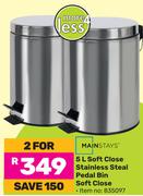 Mainstays 5L Soft Close Stainless Steel Pedal Bin Soft Close-For 2