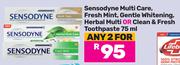 Sensodyne Multi Care, Fresh Mint, Gentle Whitening Herbal Multi Or Clean & Fresh Toothpaste-2 x 75ml