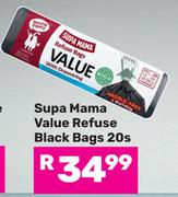 Supa Mama Value Refuse Black Bags-20s