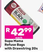 Supa Mama Refuse Bags With Drawstring 20's Pack-Each