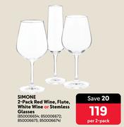 Simone 2-Pack Red Wine, Flute, White Wine Or Stemless Glasses-Per 2 Pack