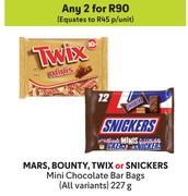 Mars, Bounty, Twix Or Snickers Mini Chocolate Bar Bags (All Variants)-For 2 x 227g