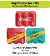 Coke Or Schweppes Mixers (All Variants)-For 2 x 6 x 200ml