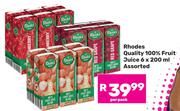 Rhodes Quality 100% Fruit Juice Assorted-6 x 200ml Per Pack