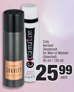 Coty Aerosol Deodorant For Men Or Women (Selected)-90ml/120ml Each