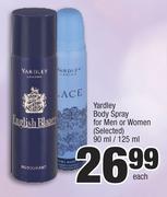 Yardley Body Spray For Men Or Women(Selected)-90ml/125ml Each