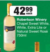 Robertson Winery Chapel Sweet White, White Extra Lite Or Natural Sweet Rose-750ml Each