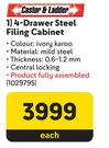 Castor & Ladder 4 Drawer Steel Filing Cabinet-Each