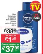 Nivea Body Lotion Or Cream For Men Or Women (Selected Excl. Q10 Range)-400ml Each