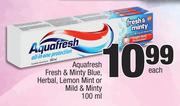 Aquafresh Fresh & Minty Blue, Herbal, Lemon Mint Or Mild & Minty-100ml Each