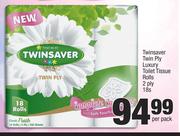 Twinsaver Twin Ply Luxury Toilet Tissue Rolls 2 Ply-18's Per Pack