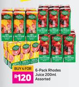 Rhodes 6 Pack  200ml Juices Assorted-For 4 Packs