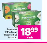 Twinsaver 2 Ply Facial Tissues 180s Assorted-Each