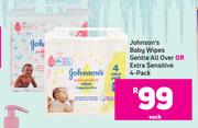 Johnson's Baby Wipes Gentle All Over Or Extra Sensitive 4 Pack-Each