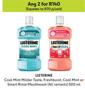 Listerine Cool Mint Milder Taste, Freshburst, cool Mint Or Smart Rinse Mouthwash-For 2 x 500ml