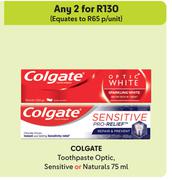 Colgate Toothpaste Optic, Sensitive Or Naturals-For Any 2 x 75ml