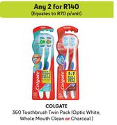 Colgate 360 Toothbrush Twin Pack (Optic White, Whole Mouth Clean Or Charcoal)-For Any 2