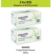 Equate 2 Ply Facial Tissues-For 2 x 200's