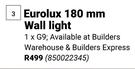 Eurolux 180mm Wall Light 1 x G9