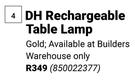 DH Rechargeable Table Lamp Gold