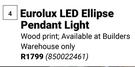 Eurolux LED Ellipse Pendant Light Wood Print