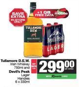 Tullamore D.E.W Irish Whisky 750ml & Devil's Peak Lager Handies 6 x 330ml-Both For