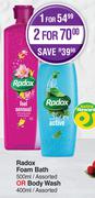 Radox Foam Bath 500ml Or Body Wash 400ml-For 1