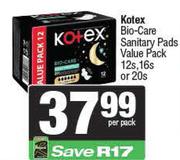 Kotex Bio Care Sanitary Pads Value Pack-12s, 16s Or 20s Per Pack