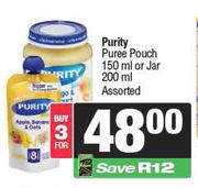 Purity Puree Pouch 150ml Or Jar 200ml-For 3
