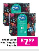 Great Value Maxi Regular Pads-8s Each