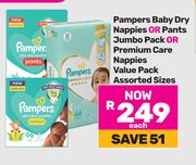 Pampers Baby Dry Nappies Or Pants Jumbo Pack Or Premium Care Nappies Value Pack Assorted Sizes-Each