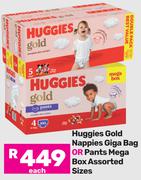 Huggies Gold Nappies Giga Bag Or Pants Mega Box Assorted Sizes-Each