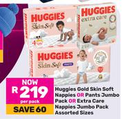 Huggies Gold Skin Soft Nappies Or Pants JP Or Extra Care Nappies JP Assorted Sizes-Per Pack