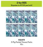 Equate 3 Ply Pocket Tissue Packs-For 2 x 10's