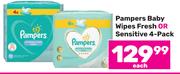 Pampers Baby Wipes (Fresh or Sensitive) 4 Pack-Each