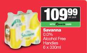 Savanna 0.0% Alcohol Free Handies-6 x 330ml Per Pack