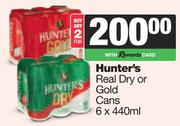Hunter's Real Dry Or Gold Cans-For Any 2 x 6 x 440ml