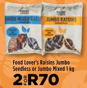 Food Lover's Raisins Jumbo Seedless Or Jumbo Mixed-For 2 x 1kg