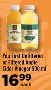 You First Unfiltered Or Filtered Apple Cider Vinegar-500ml Each