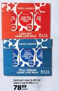 Food Lover's Long Life UHT Full Cream Or Low Fat Milk-6 x 1L Each