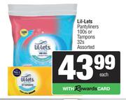 Lil-Lets Pantyliners 100s Or Tampons 32s Assorted