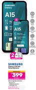 2 x Samsung Galaxy A15 4G Smartphone-On 2.6GB Red Top Up Core More Data + On Promo 80