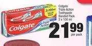 Colgate Triple Action Toothpaste Banded Pack-2 x 100ml Per Pack