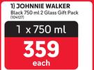 Johnnie Walker Whisky Black 750ml 2 Glass Gift Pack