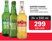 Hunter's Range Dry, Gold Or Hard Lemon Cans & NRBs-24 x 330ml