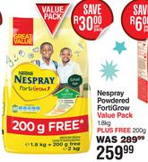 Nestle Nespray Powdered Forti Grow Value Pack 1.8Kg Plus Free 200g