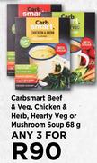 Carbsmart Beef & Veg, Chicken & Herb, Hearty Veg Or Mushroom Soup-For 3 x 68g
