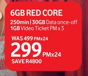 Vodacom 6GB Red Core (250Min/30GB Once Off)